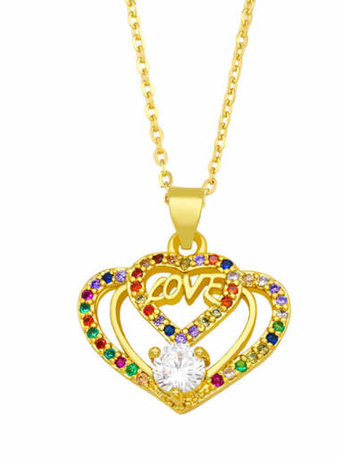 C Brass Cubic Zirconia Hollow Heart Vintage Necklace