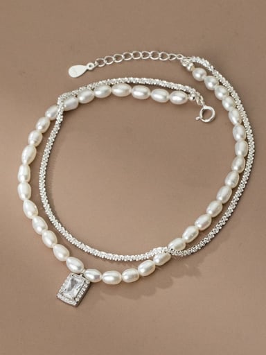 925 Sterling Silver Freshwater Pearl Geometric Minimalist  Anklet