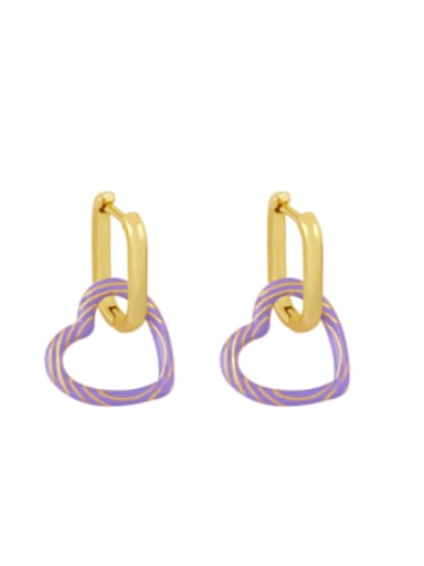 purple Brass Enamel Heart Minimalist Huggie Earring