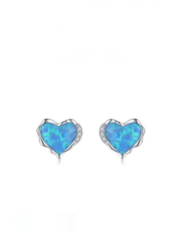925 Sterling Silver Opal Heart Minimalist Stud Earring