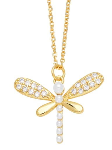 C Brass Cubic Zirconia Dragonfly Vintage Necklace