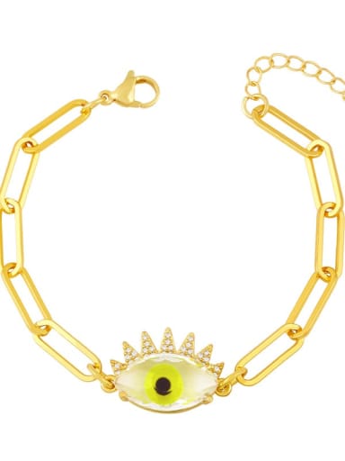 yellow Brass Enamel Evil Eye Vintage Link Bracelet