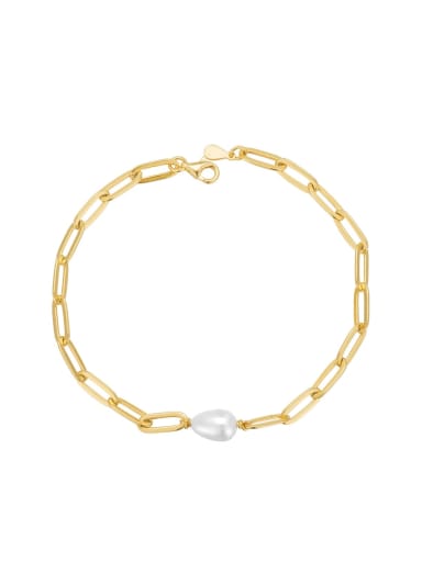 Platinum pearl chain bracelet 925 Sterling Silver Imitation Pearl Geometric Minimalist Link Bracelet