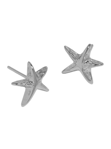 White gold [with pure Tremella plug] 925 Sterling Silver Pentagram Minimalist Stud Earring