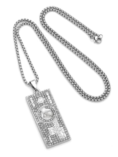 Stainless steel Chain Alloy Pendant Rhinestone Geometric Hip Hop Long Strand Necklace
