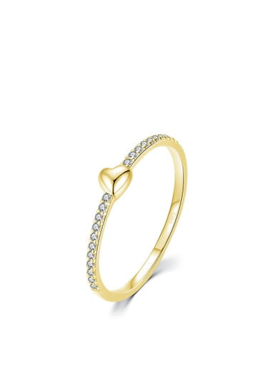 golden 925 Sterling Silver Smotth Heart Minimalist Band Ring