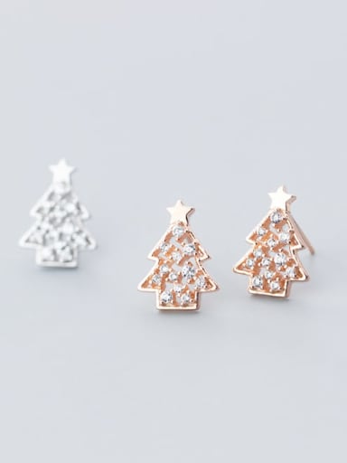 925 Sterling Silver Rhinestone  Christmas tree Minimalist Stud Earring