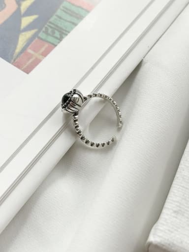 925 Sterling Silver Carnelian Black Round Minimalist  Free Size Band Ring