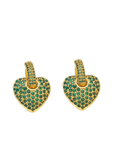 green Brass Cubic Zirconia Heart Cute Huggie Earring