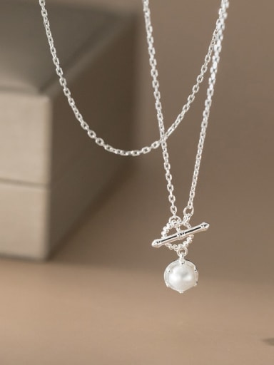 925 Sterling Silver Imitation Pearl Geometric Minimalist Necklace