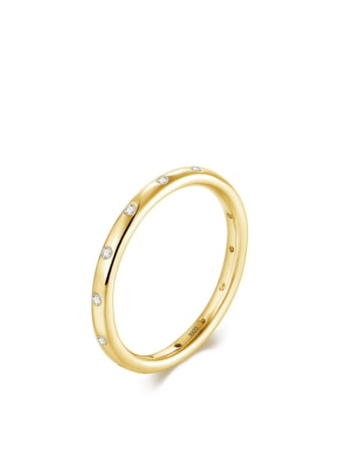 golden 925 Sterling Silver Rhinestone Round Minimalist Band Ring