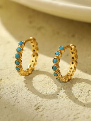 ES988 [Gold] 925 Sterling Silver Turquoise Geometric Dainty Huggie Earring