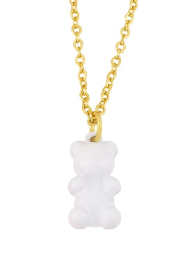 Brass Enamel Cute Bear Pendant Necklace