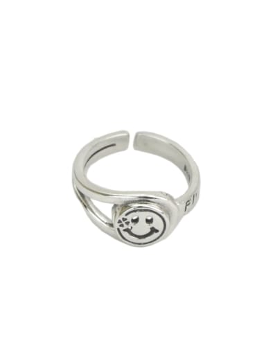 Vintage  Sterling Silver With Platinum Plated Simplistic Smiley Free Size Rings