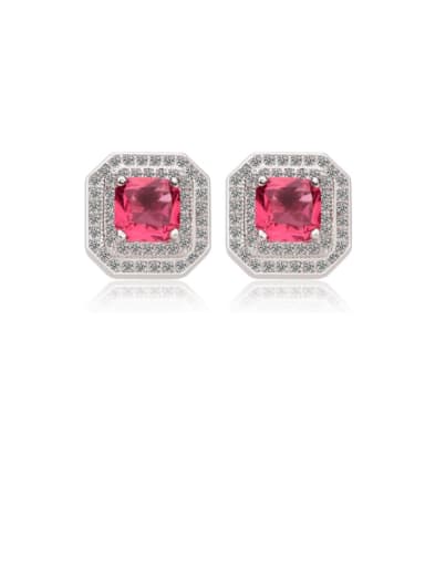Copper Cubic Zirconia Multi Color Square Dainty Stud Earring
