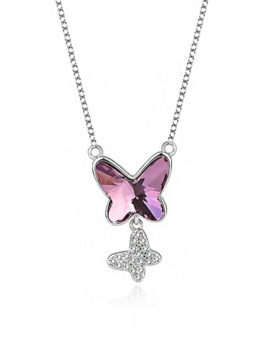 JYXZ 017 (purple red) 925 Sterling Silver Austrian Crystal Butterfly Classic Necklace