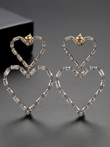gold Copper Cubic Zirconia Heart Minimalist Drop Earring