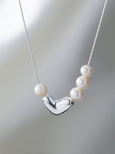 925 Sterling Silver Imitation Pearl Heart Minimalist Necklace