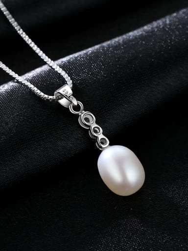 Platinum White Bead 5d10 925 Sterling Silver Freshwater Pearl Oval pendant Trend Lariat Necklace