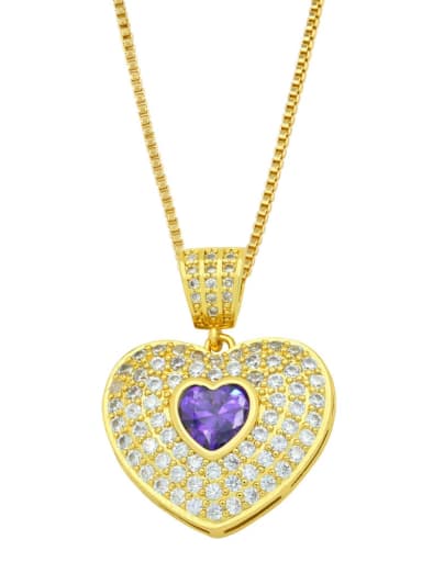 purple Brass Cubic Zirconia Heart Hip Hop Necklace