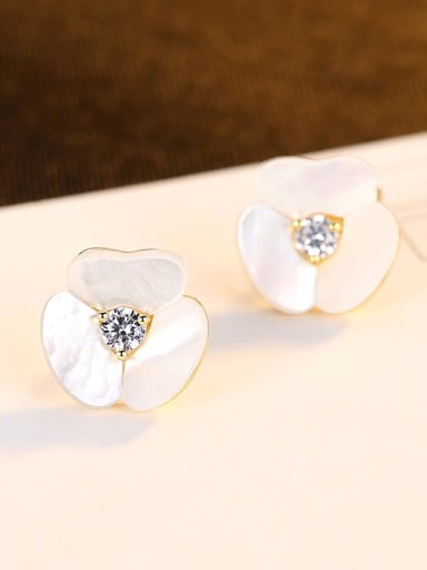 925 Sterling Silver Shell Flower Minimalist Stud Earring
