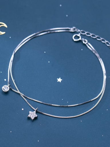 925 sterling silver cubic zirconia star minimalist strand bracelet