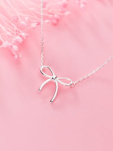 925 sterling silver simple smooth Bow Pendant Necklace