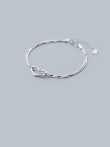 925 Sterling Silver Minimalist Hollow Heart  Strand Bracelet
