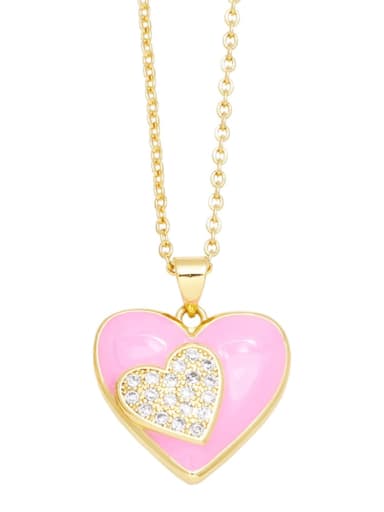 Pink Brass Enamel Heart Trend Necklace