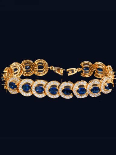 Gold Blue Brass Cubic Zirconia Geometric Statement Bracelet