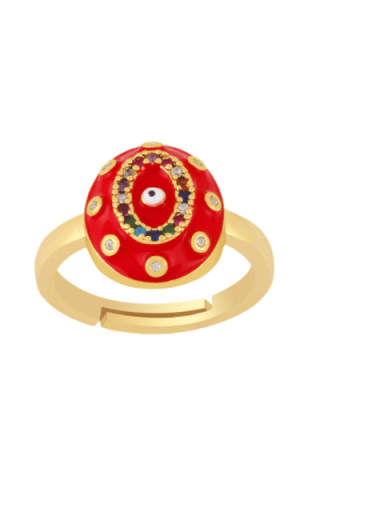 red Brass Enamel Cubic Zirconia Oval Hip Hop Band Ring