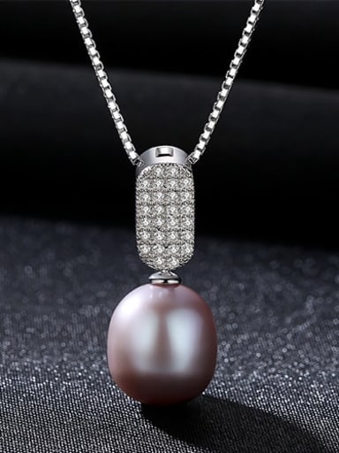 Purple 5A02 925 sterling silver simple fashion Freshwater Pearl Pendant Necklace