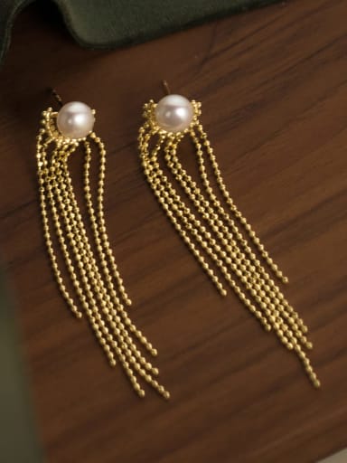Gold 925 Sterling Silver Bead Tassel Minimalist Threader Earring