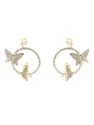 Brass Cubic Zirconia Butterfly Luxury Stud Earring