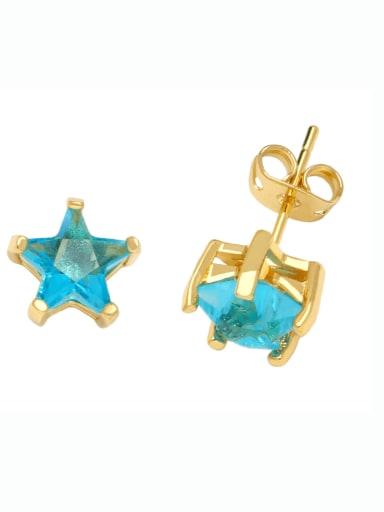 Light blue Brass Cubic Zirconia Pentagram Vintage Stud Earring