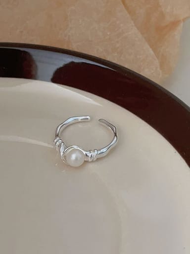 925 Sterling Silver Imitation Pearl Heart Vintage Band Ring
