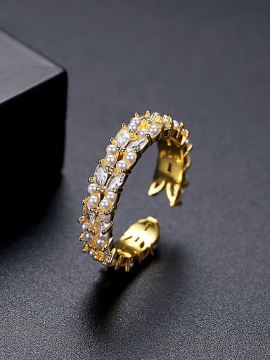 18K gold Brass Cubic Zirconia Geometric Luxury Band Ring