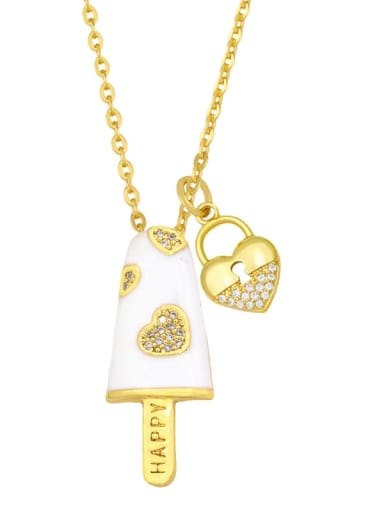 white Brass Cubic Zirconia Enamel Heart Minimalist Necklace