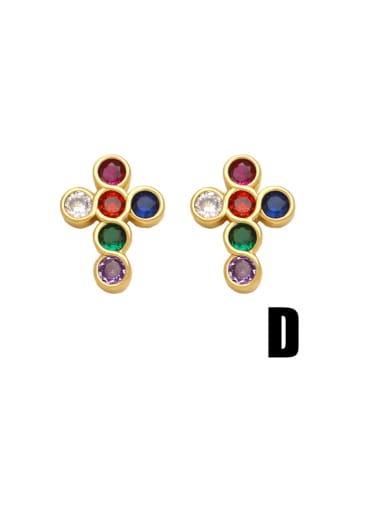 D Brass Cubic Zirconia Cross Dainty Stud Earring