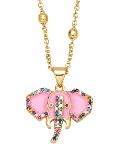 Pink Brass Cubic Zirconia Enamel animal Vintage Necklace