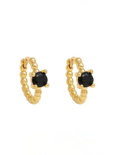 black Brass Cubic Zirconia Geometric Vintage Huggie Earring