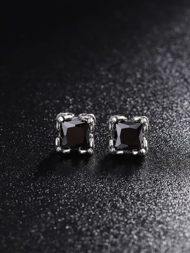 KDP490 925 Sterling Silver Cubic Zirconia Square Vintage Stud Earring