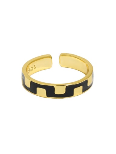 18K gold [No. 14 adjustable] 925 Sterling Silver Enamel Geometric Vintage Band Ring