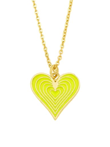 yellow Brass Enamel Minimalist Heart  Pendnat Necklace