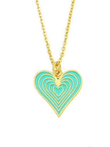 green Brass Enamel Minimalist Heart  Pendnat Necklace