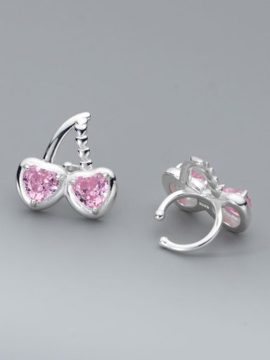 Silver+Pink 925 Sterling Silver Cubic Zirconia Heart Minimalist Clip Earring