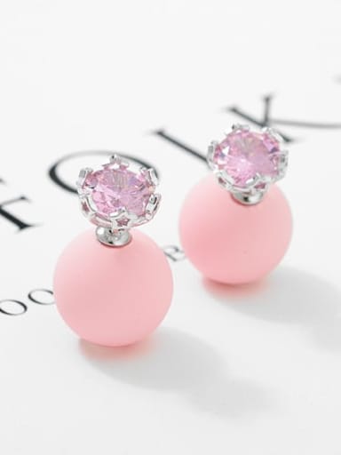 Light Pink Pearl Platinum t03b15 Copper Cubic Zirconia Geometric Minimalist Stud Earring