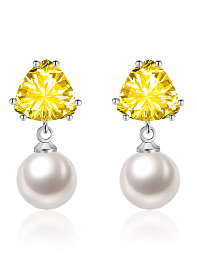 Brass Imitation Pearl Triangle Minimalist Drop Earring