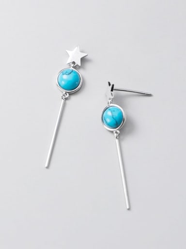 925 Sterling Silver Turquoise Tassel Minimalist Threader Earring