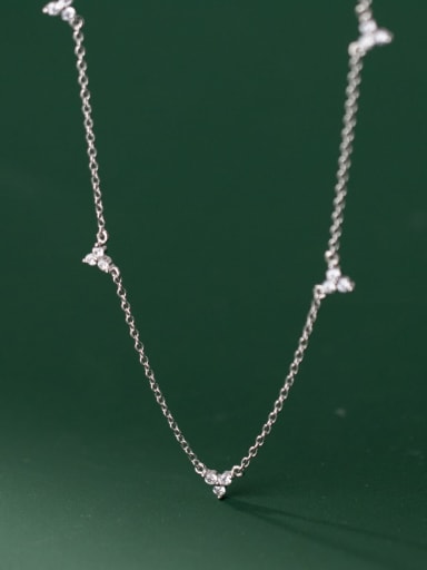 Silver 925 Sterling Silver Cubic Zirconia Flower Dainty Necklace